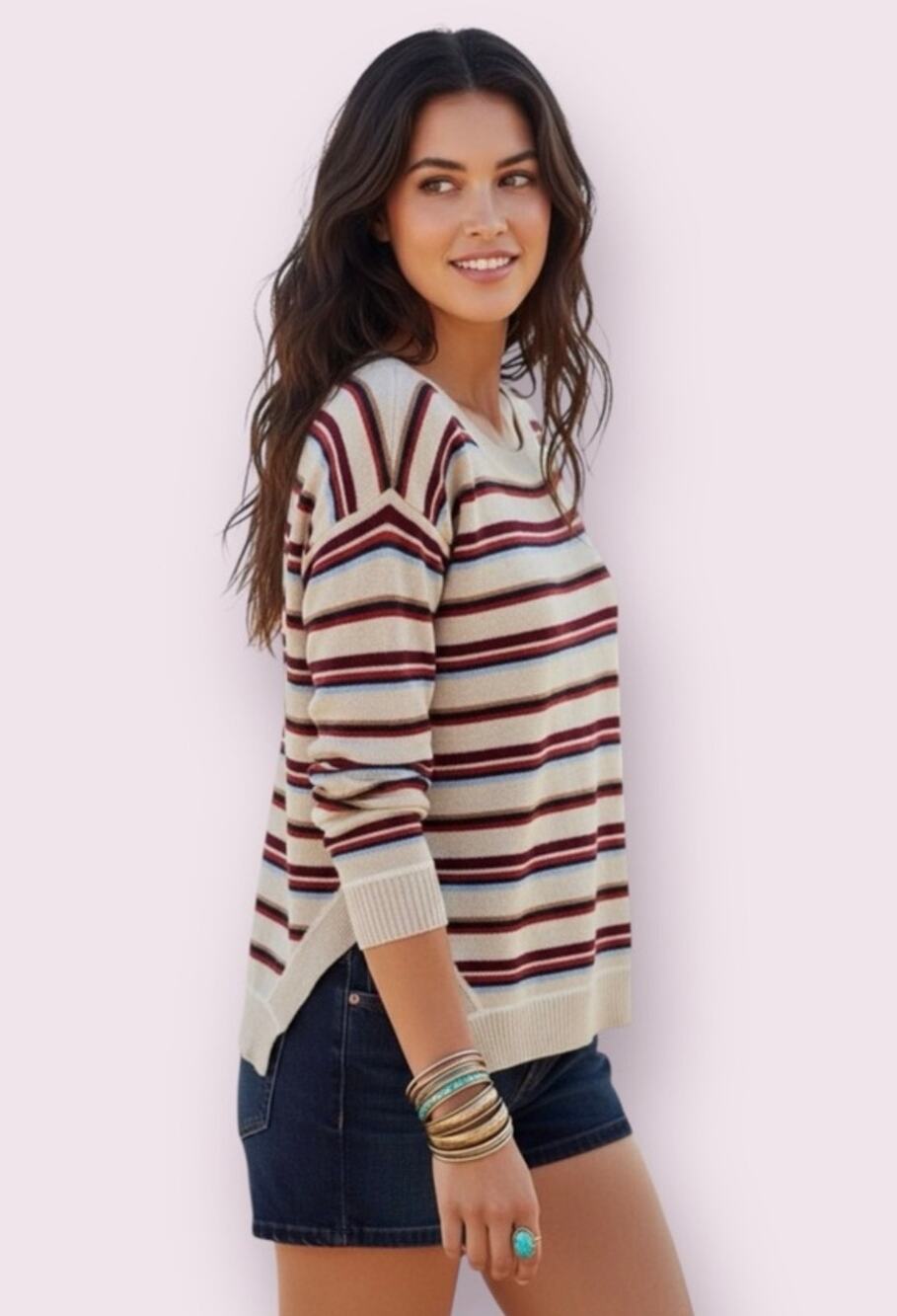 FP Beach Fre People Road Trip Stripe Knit Multi Color Wool Blend Sweater Medium